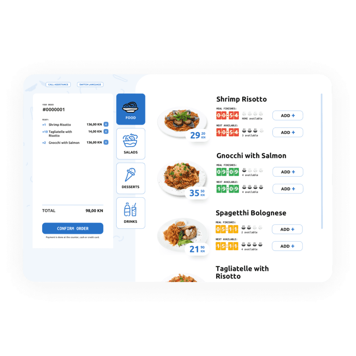 Touchscreen terminal for a robotic chef